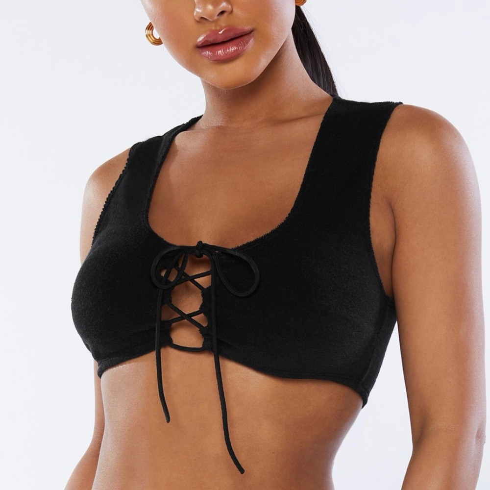 Savage X Fenty 70s Terry Sleeveless Crop Top With Tie Front